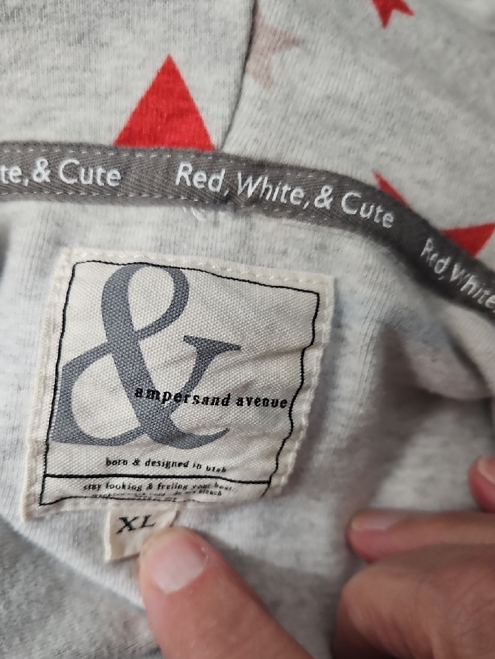 AMPERSAND Avenue Gray Hoodie with Red Blue Star Spangle Size XL - Picture 3 of 6
